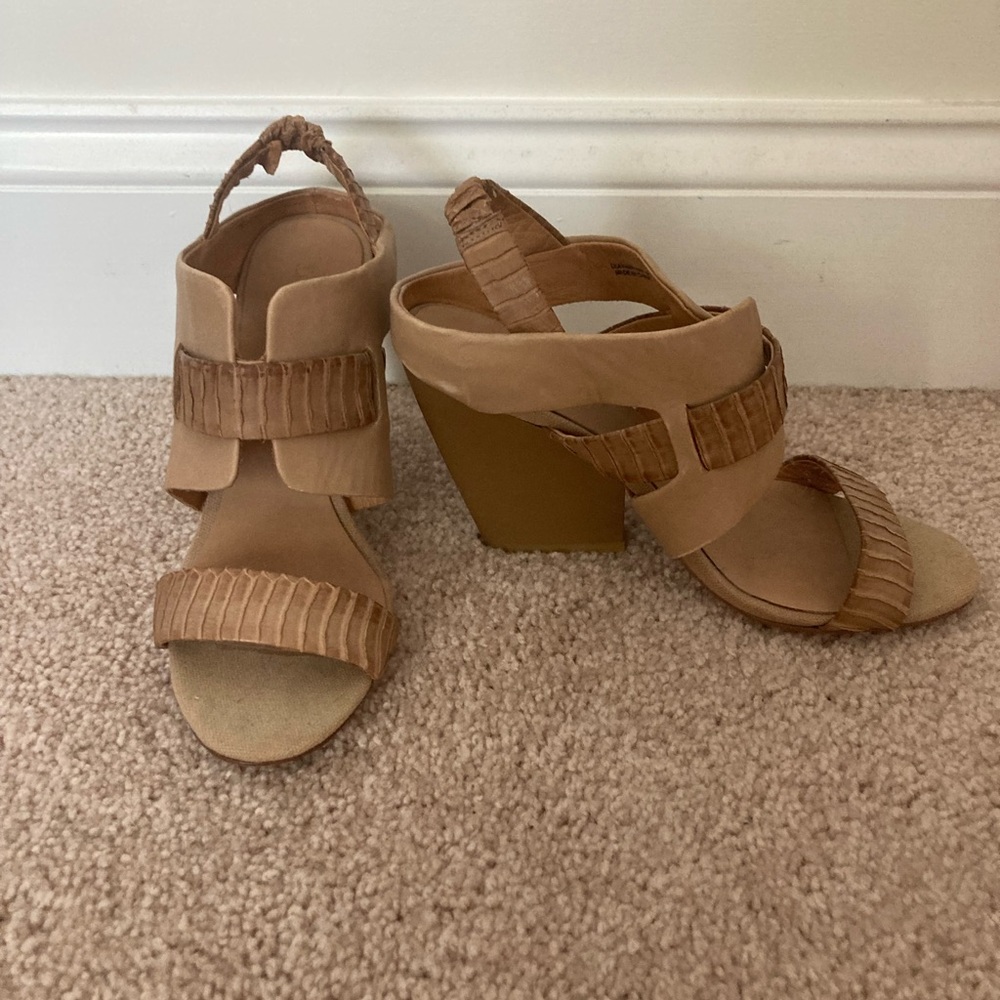 L.A.M.B tan Wedge Sandals